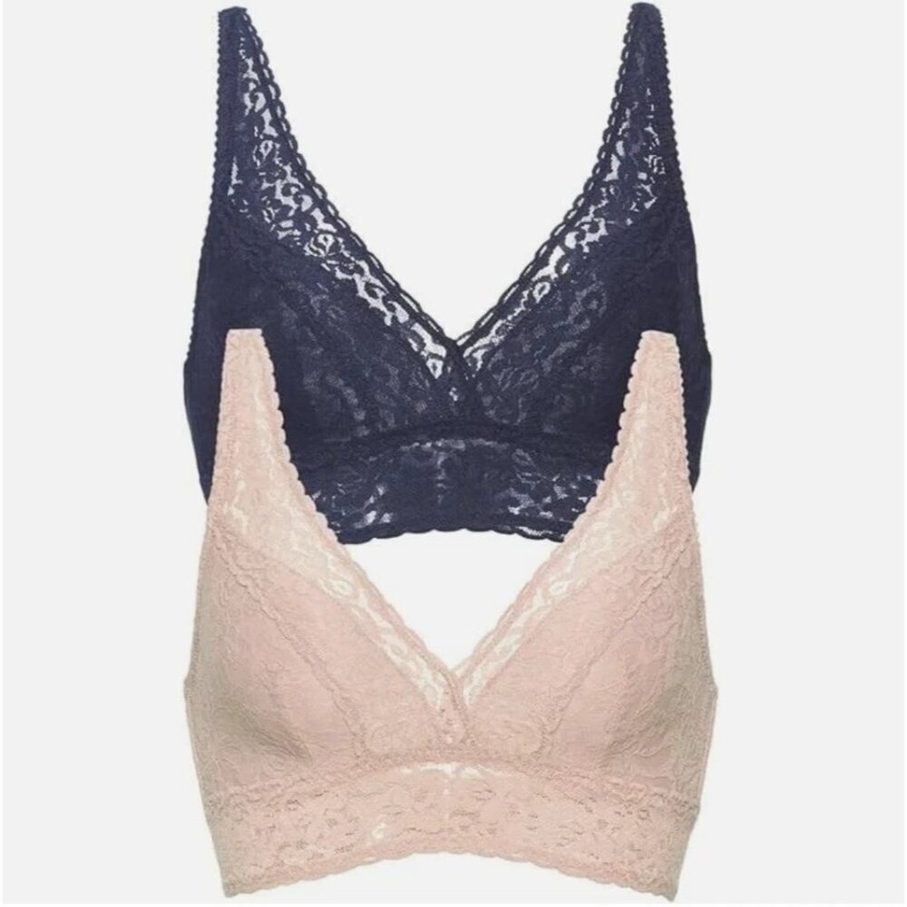NEW Felina Women's L 2-Pack Lace Bralette Blue & Beige Adjustable Straps G1488